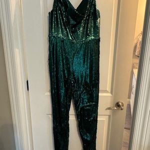 Black halo sequin jumpsuit deals
